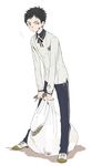  alternate_costume artist_name atsushi_toushirou bad_id bad_twitter_id bag black_hair commentary_request dirty full_body kumita_(sumica) male_focus pants shoes simple_background solo standing touken_ranbu white_background 
