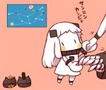  3girls ahoge airfield_hime blush_stickers claws dress gameplay_mechanics hinamatsuri holding_hands horns kantai_collection kobone long_hair map mittens multiple_girls northern_ocean_hime seaport_hime shinkaisei-kan translation_request white_dress white_hair white_skin |_| 