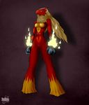 2015 anthro avian bird blaziken blue_eyes breasts butt claws clitoris female fire fur furchan hair looking_at_viewer navel nintendo nipples nude plain_background pok&eacute;mon pussy shadow solo standing video_games 
