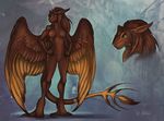  2015 adalfyre anthro breasts brown_fur dragon feathers female fur green_eyes nipples western_dragon wings 