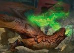  banner dragon feral glowing magic magic_the_gathering official_art quadruped rear_view scalie shield spread_wings svetlin_velinov tusks weapon wings 