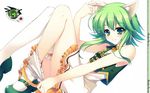  1girl cat_ears green_eyes green_hair gumi looking_at_viewer raiou simple_background sleeveless sleevless smile solo thighhighs vocaloid 