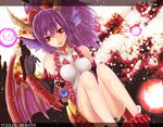  animal_ears bad_id bad_pixiv_id bare_shoulders highres horns letterboxed long_hair looking_at_viewer ponytail purple_hair purple_wings puzzle_&amp;_dragons red_eyes solo sonia_(p&amp;d) talons wings yukihama 