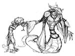  2015 4_arms ambiguous_gender belt beverage bone duo guoh horn jewelry jug long_tail male monochrome multi_limb multiple_arms muscles naga nipples pecs pouring reptile robes scalie servant skeleton sketch snake undead wine_glass 