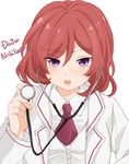  :o bad_id bad_pixiv_id character_name collared_shirt doctor highres looking_at_viewer love_live! love_live!_school_idol_project necktie nishikino_maki open_mouth purin_(purin0) purple_eyes red_hair shirt solo stethoscope v-shaped_eyebrows 
