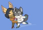  black_hair blue_eyes canine clothing coat eyes_closed female fenavi_montaro fennec feretta fox fur grey_fur hair ice_skating invalid_tag mammal red_fox silver_fox skirt tale_of_tails vix_(feretta) yellow_fur 