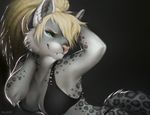  cleavage clothed clothing ear_piercing falvie feline female leopard lip_ring mammal piercing skimpy snakebites snow_leopard solo 