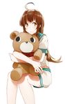  ahoge bad_id bad_pixiv_id brown_eyes brown_hair kantai_collection kuma_(kantai_collection) long_hair panda_(pandadesu) stuffed_animal stuffed_toy teddy_bear uniform 