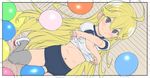  ahoge bad_id bad_twitter_id black_eyes blonde_hair blush buruma grey_legwear gym_uniform highres leopard_(yatterman) long_hair looking_at_viewer navel saeki_tatsuya smile solo thighhighs time_bokan_(series) yatterman yoru_no_yatterman 