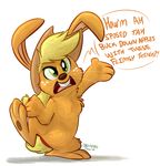  2014 applejack_(mlp) blonde_hair cute english_text female friendship_is_magic fur green_eyes hair lagomorph mammal my_little_pony open_mouth orange_fur rabbit solo teeth text thedoggygal whiskers 