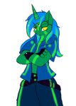  2015 alpha_channel anthro clothing crossed_arms equine fan_character fingerless_gloves fluoresca_neon gloves glowing hair horn long_hair looking_at_viewer male mammal my_little_pony plain_background smile solo suirano transparent_background two_tone_hair unicorn yellow_eyes 