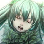  green_hair hatsune_miku leaf mago_(gengennikoniko) one_eye_closed open_mouth plant_girl solo tears tomak twintails vocaloid 