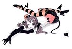  ;d ankle_wings axis_powers_hetalia bare_back bat_wings black_gloves blush bow brown_eyes brown_hair demon_tail elbow_gloves fang food_themed_hair_ornament full_body gloves hair_ornament halloween head_wings high_heels jack-o'-lantern long_hair lying nantoka_(yamakawa) one_eye_closed open_mouth pantyhose pumpkin_hair_ornament seychelles_(hetalia) simple_background smile solo spider_web_print star striped striped_legwear tail tail_wagging twintails white_background wings 