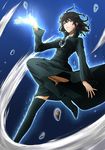  1girl black_hair boots dress female floating fubuki_(one-punch_man) fubuki_(onepunch_man) long_sleeves looking_at_viewer md5_mismatch necklace one-punch_man onepunch_man psychic solo 