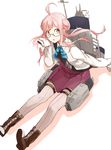  ahoge bad_id bad_pixiv_id glasses kantai_collection long_hair long_sleeves machinery makigumo_(kantai_collection) panda_(pandadesu) pantyhose pink_hair sleeves_past_fingers sleeves_past_wrists solo uniform yellow_eyes 