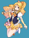  :d blonde_hair blue_background boots cure_honey full_body happinesscharge_precure! ishimu long_hair looking_at_viewer magical_girl oomori_yuuko open_mouth ponytail precure simple_background skirt smile solo yellow_eyes yellow_skirt 