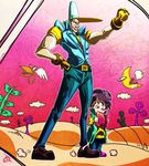  2boys boingo book brothers commentary_request food fruit gloves hat height_difference jojo_no_kimyou_na_bouken male_focus multiple_boys oingo orange_(fruit) siblings stand_(jojo) stardust_crusaders thoth_(stand) uc-lab 