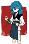  bandages blue_eyes blue_hair hair_down japanese_clothes l_hakase long_hair male_focus sayo_samonji solo touken_ranbu 