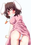  animal_ears blush brown_hair bunny_ears cameltoe carrot_necklace from_behind grin highres inaba_tewi jewelry looking_back naughty_face panties pantyshot pendant red_eyes smile solo touhou underwear white_panties yakumo_nanahara 