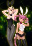  animal_ears blonde_hair bow bowtie bunny_ears bunny_tail bunnysuit cat_ears cat_tail detached_collar elezen elf fake_animal_ears final_fantasy final_fantasy_xiv fishnet_pantyhose fishnets green_eyes long_hair miqo'te multiple_girls pantyhose pink_hair pointy_ears skirt tail takatsuki_kahiro twintails wrist_cuffs yellow_eyes 