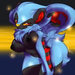  2015 anthro breasts datfoxass female fur inverted_nipples looking_at_viewer luxray mammal moneychan nintendo nipples nude pok&eacute;mon red_sclera solo video_games 