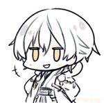  bad_id bad_pixiv_id chibi japanese_clothes male_focus open_mouth pom_pom_(clothes) simple_background smile solo touken_ranbu tsurumaru_kuninaga white_background white_hair yellow_eyes yuzuki_gao 