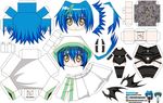  absurdres artist_name blue_hair character_name chibi cloak demon_wings el_joey green_hair high_school_dxd highres multicolored_hair paper_cutout papercraft single_wing solo watermark web_address wings xenovia_quarta yellow_eyes 