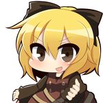  blonde_hair blush bow brown_eyes chibi hair_bow kurodani_yamame ponytail solo touhou twumi white_background 