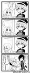  2boys 4koma :d akita_toushirou artist_name bad_id bad_pixiv_id comic cup dango food greyscale halftone hat highres little_girl_saniwa_(touken_ranbu) long_hair military military_uniform monochrome multiple_boys multiple_girls necktie open_mouth saniwa_(touken_ranbu) short_hair shorts skewer smile suspenders touken_ranbu translated twitter_username uniform wagashi yagen_toushirou yunomi yuzuki_gao 