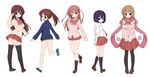  achiga_school_uniform atarashi_ako bare_legs blush bottomless highres jacket lineup long_sleeves looking_at_viewer matsumi_kuro matsumi_yuu multiple_girls naked_track_jacket no_panties no_pants pantyhose sagimori_arata saki saki_achiga-hen school_uniform shisoneri smile takakamo_shizuno thighhighs track_jacket 