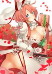  ass blue_eyes blush breasts cleavage clover dress elphelt_valentine flower four-leaf_clover gloves guilty_gear guilty_gear_xrd gun inayama large_breasts no_panties pink_hair rose short_hair smile solo veil weapon 