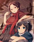  :o alternate_costume artist_name bad_id bad_pixiv_id blue_eyes blurry bokeh brown_hair depth_of_field earrings hakama high_ponytail japanese_clothes jewelry kashuu_kiyomitsu kimono long_hair looking_at_viewer male_focus mole mole_under_eye mole_under_mouth multiple_boys nail_polish open_mouth ponytail purple_hair red_eyes red_nails red_scarf scarf touken_ranbu white_scarf yamato-no-kami_yasusada yuzuki_gao 