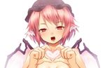 animal_ears ayagi_daifuku blush breasts hat heart heart-shaped_pupils heart_hands mystia_lorelei open_mouth pink_hair red_eyes short_hair simple_background sketch small_breasts smile solo symbol-shaped_pupils touhou white_background wings 