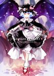  alternate_costume amano_kenpi bat_wings blue_hair bow character_name hat red_eyes remilia_scarlet ribbon short_hair skirt_hold smile solo touhou wings 