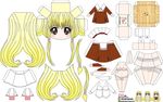  absurdres artist_name bandages blonde_hair breasts brown_eyes character_name chibi chii chobits el_joey highres long_hair medium_breasts naked_bandage navel paper_cutout papercraft sidelocks solo very_long_hair watermark web_address 