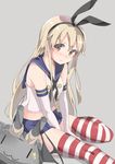  blonde_hair chikuwa. elbow_gloves gloves kantai_collection long_hair looking_at_viewer shimakaze_(kantai_collection) striped striped_legwear thighhighs white_gloves 