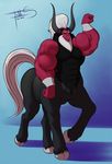  2015 beard biceps bracelet cloven_hooves facial_hair facial_piercing flexing freckles_(artist) friendship_is_magic hair hooves horn jewelry male manly_as_fuck muscles my_little_pony nose_piercing nose_ring piercing pose solo taur tirek_(mlp) white_hair 