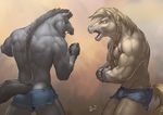  2013 abs anthro clothed clothing duo equine fur hair half-dressed horse lion21 male mammal open_mouth shorts 