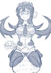  1girl breasts filia_(skullgirls) large_breasts monochrome red_eyes samson_(skullgirls) skullgirls sweat yomei-san 