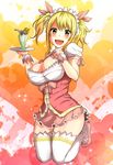  :d bad_id bad_pixiv_id blonde_hair blush breasts cleavage dress fairy_tail food frills full_body hazukashi_goddamns high_heels highres ice_cream large_breasts lucy_heartfilia maid_headdress open_mouth pink_dress puffy_short_sleeves puffy_sleeves pumps short_sleeves smile solo spoon sundae thighhighs tray underbust zettai_ryouiki 