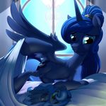  2015 absurd_res bed doll equine female feral friendship_is_magic hi_res horn mammal my_little_pony nipples princess_luna_(mlp) smile solo stoic5 teats window winged_unicorn wings 