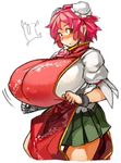  alternate_breast_size bandaged_arm bandages blush bouncing_breasts breasts bun_cover covered_nipples cuffs flower gigantic_breasts green_skirt ibaraki_kasen perky_breasts pink_eyes pink_hair pleated_skirt puffy_short_sleeves puffy_sleeves rose sachito shackles short_hair short_sleeves simple_background skirt solo tabard touhou white_background 