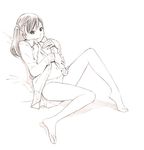  barefoot dress_shirt monochrome original panties shirt sketch solo traditional_media twintails underwear yoshitomi_akihito 