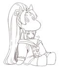  amagaeru_(hylathewet) costume dress gloves hat hatsuharu_(kantai_collection) kantai_collection long_hair md5_mismatch monochrome moomin moomintroll peaked_cap ponytail sailor_dress short_eyebrows simple_background solo tail very_long_hair 