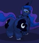  093_(artist) blue_eyes blue_fur blue_hair cutie_mark equine feathers female friendship_is_magic fur hair hooves horn long_hair looking_at_viewer looking_back mammal my_little_pony obese overweight presenting princess_luna_(mlp) raised_tail rear_view smile solo winged_unicorn wings 
