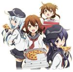  :d :o akatsuki_(kantai_collection) black_eyes black_hair blue_eyes brown_eyes brown_hair fang folded_ponytail food hair_ornament hairclip hibiki_(kantai_collection) holding_pizza ibata_shouta ikazuchi_(kantai_collection) inazuma_(kantai_collection) kantai_collection kantai_collection_(anime) long_hair multiple_girls official_art one_eye_closed open_mouth pantyhose pizza pizza_box pizza_hut pleated_skirt product_placement school_uniform serafuku short_hair silver_hair skirt slice_of_pizza smile thighhighs transparent_background 