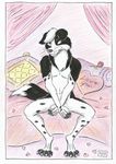  2015 anthro bed bedroom black_fur border_collie canine cute dog flex_(mistyjeffyjeff) fur hair heterochromia looking_at_viewer male mammal nude paws pillow pose razor-the-cross-fox shy smile solo white_fur young 