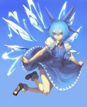  bad_id bad_twitter_id blue_dress blue_eyes blue_hair cirno dress frilled_legwear horizon_(sushi0126) ice ice_wings short_hair simple_background solo touhou wings 