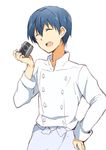  blue_hair camera chef_uniform closed_eyes cook male_focus shimoku_reyu solo souma_hiroomi standing working!! 