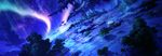  airship artist_name aurora cliff cloud dark dutch_angle fantasy floating_island horizon landscape mocha_(cotton) night night_sky no_humans original scenery shadow signature sky star_(sky) starry_sky tree water windmill 